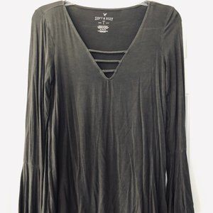 American Eagle Grey Flowy Long Sleeve Shirt